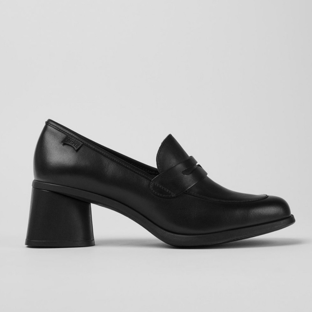 Anthropologie Black Leather Heeled Loafer